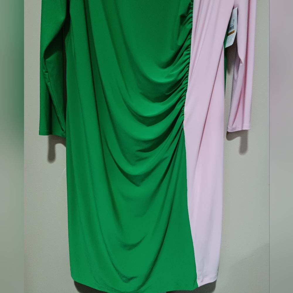 Kasper Women's (Size 3X)  Green/Pink Colorblock Knee-Length Sheath Dress (NWT) - Picture 3 of 14